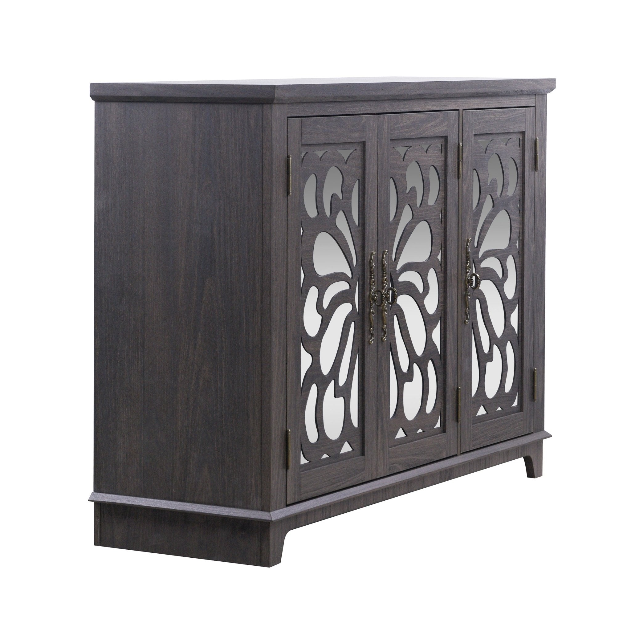 Anthony & Home Heritage Walnut Sideboard with mirrored doors and adjustable shelves, 49.3 x 15.6 inches, showcasing elegant wood finish.