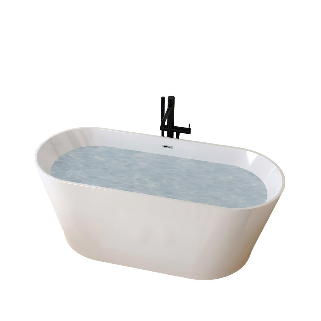 Glossy white acrylic freestanding soaking tub by Anthony & Home with ergonomic design, ideal for relaxing baths.