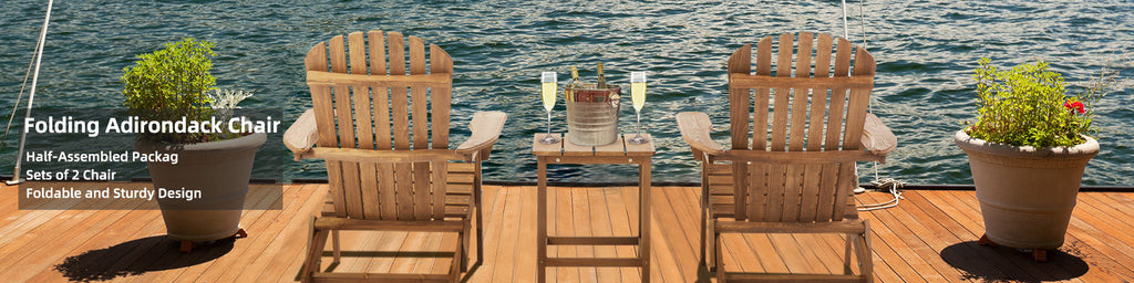 Set of two Anthony & Home Adirondack outdoor folding chairs from the Heritage Collection, weather-resistant and comfortable.