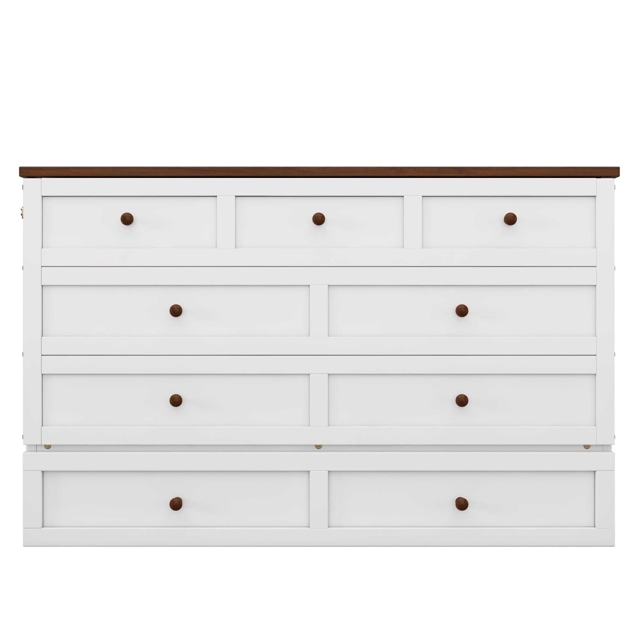 Queen Murphy bed chest by Anthony & Home with solid pine finish and built-in charging station, showcasing its compact, functional design.
