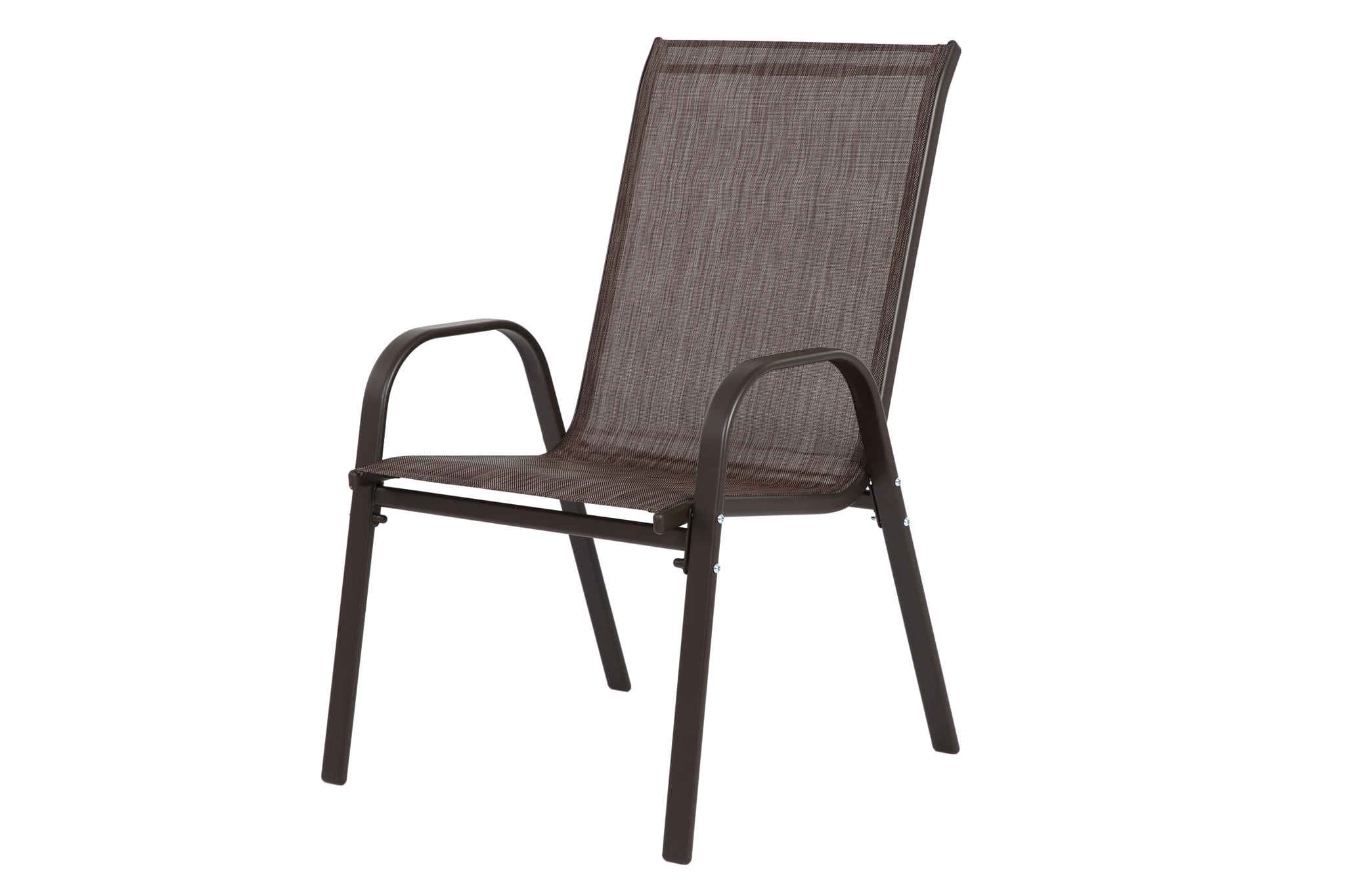 Set of 6 Anthony & Home Textilene patio chairs with high back in brown, featuring durable outdoor seating and armrests.