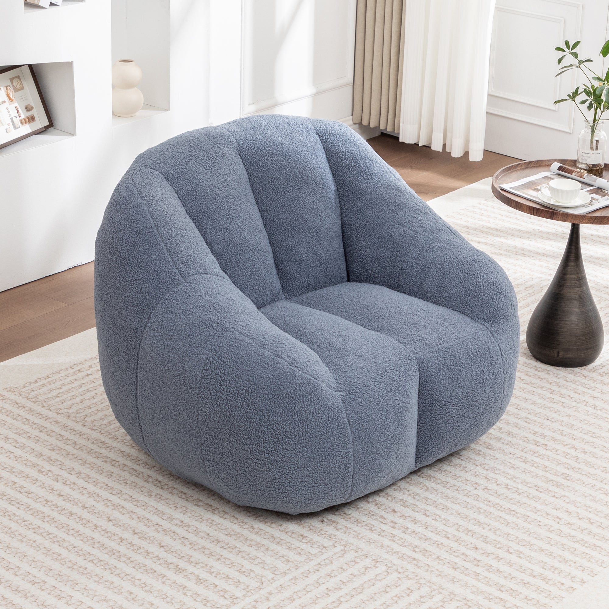 Light blue Anthony & Home Signature Memory Foam Bean Bag Chair with tufted design, plush and comfortable for casual seating.
