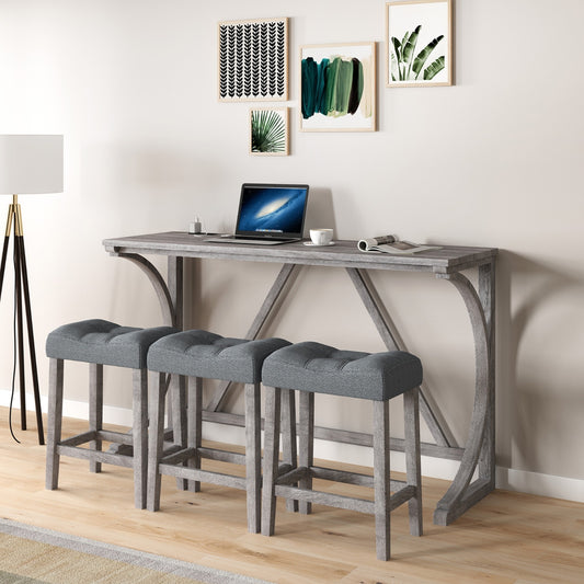 Gray Industrial Bar Table Set With Power Outlet And Chairs