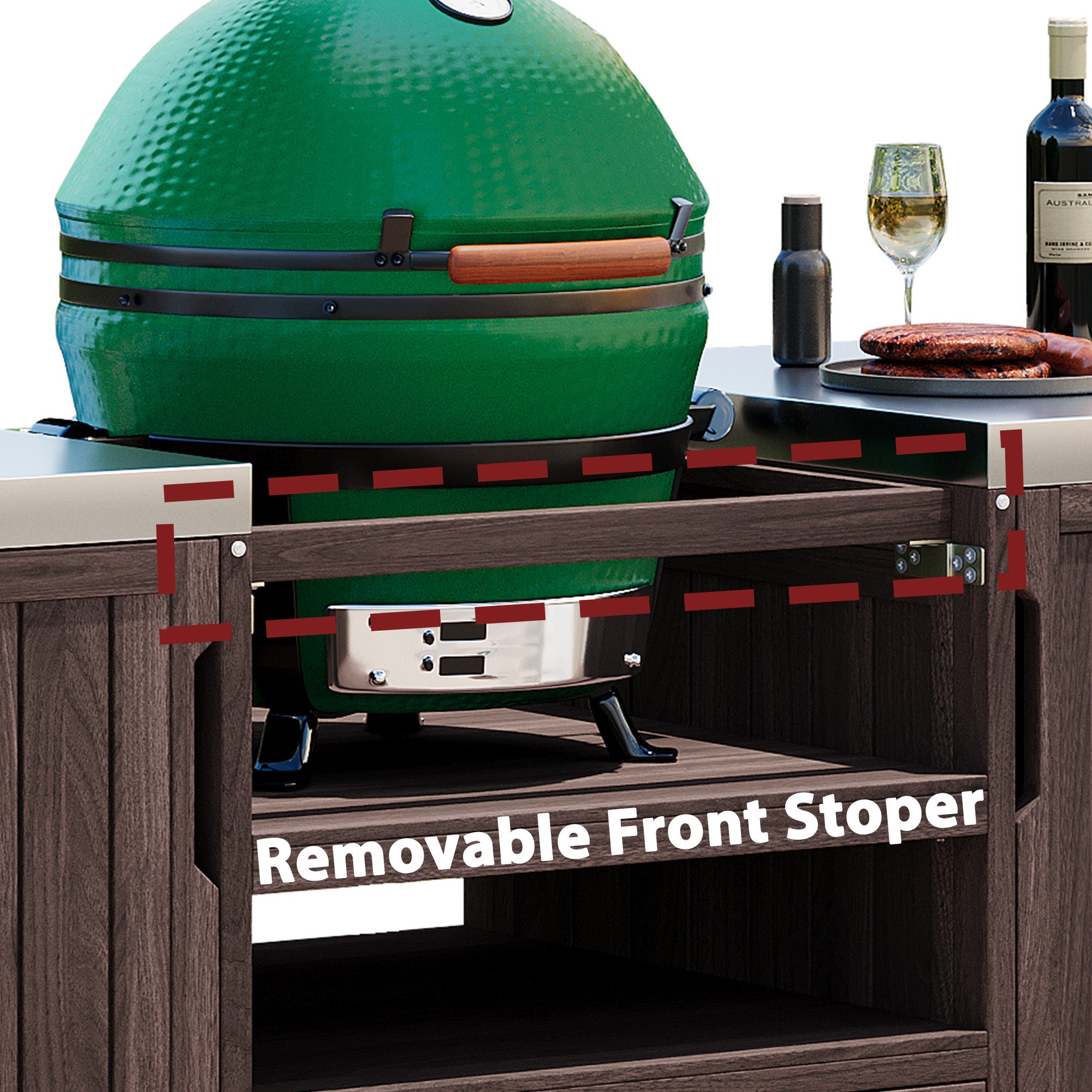 Anthony & Home Atelier Edition outdoor kitchen island with solid wood construction, designed for Kamado grills.
