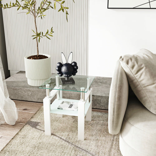 Modern Tempered Glass Coffee End Table White Living Room