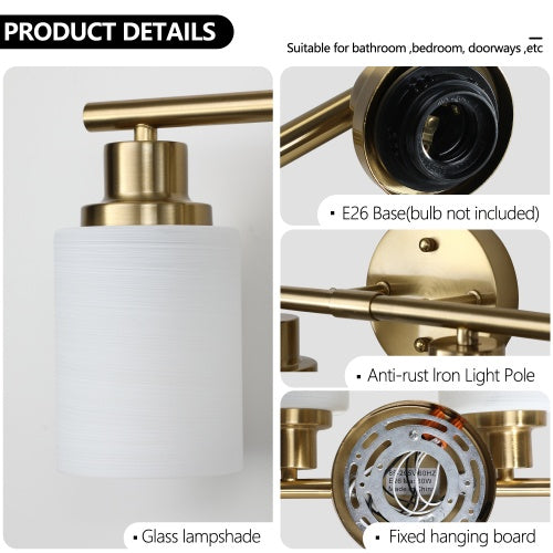 Five Light Gold Wall Mount Vanity Light With Frosted Shade