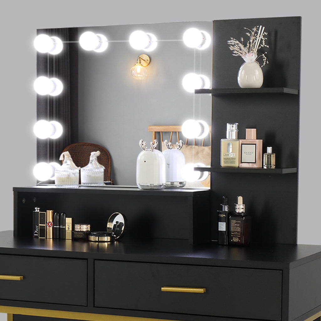 Black Dressing Table Set Two Drawers And Three Tier Shelf