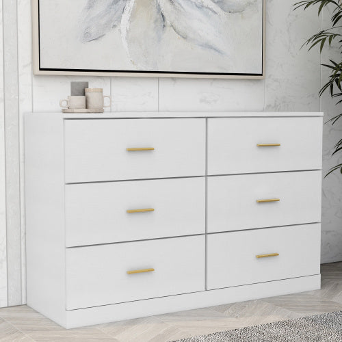 Modern White 6 Drawer Dresser For Bedroom Ample Storage