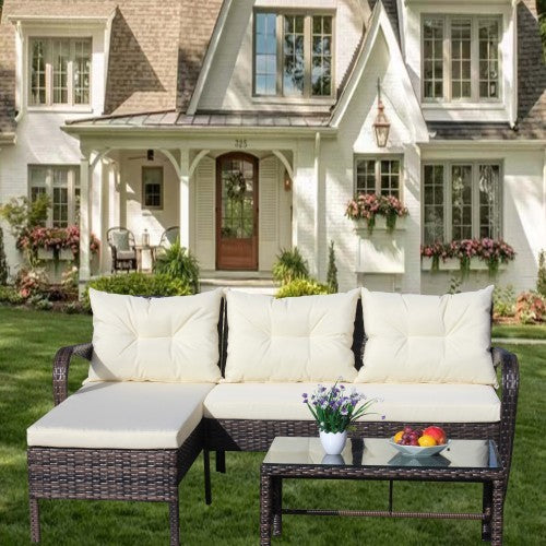 Outdoor 3 Piece Conversation Set Wicker Rattan Sofa Cushions