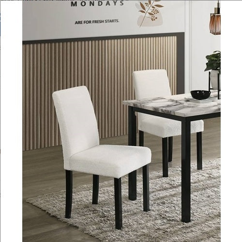 White Wool Chairs and Faux Marble Table 5pc Dining Set