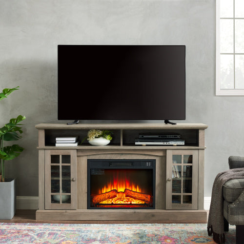 Classic Gray TV Media Stand With 23 Inch Fireplace Inset
