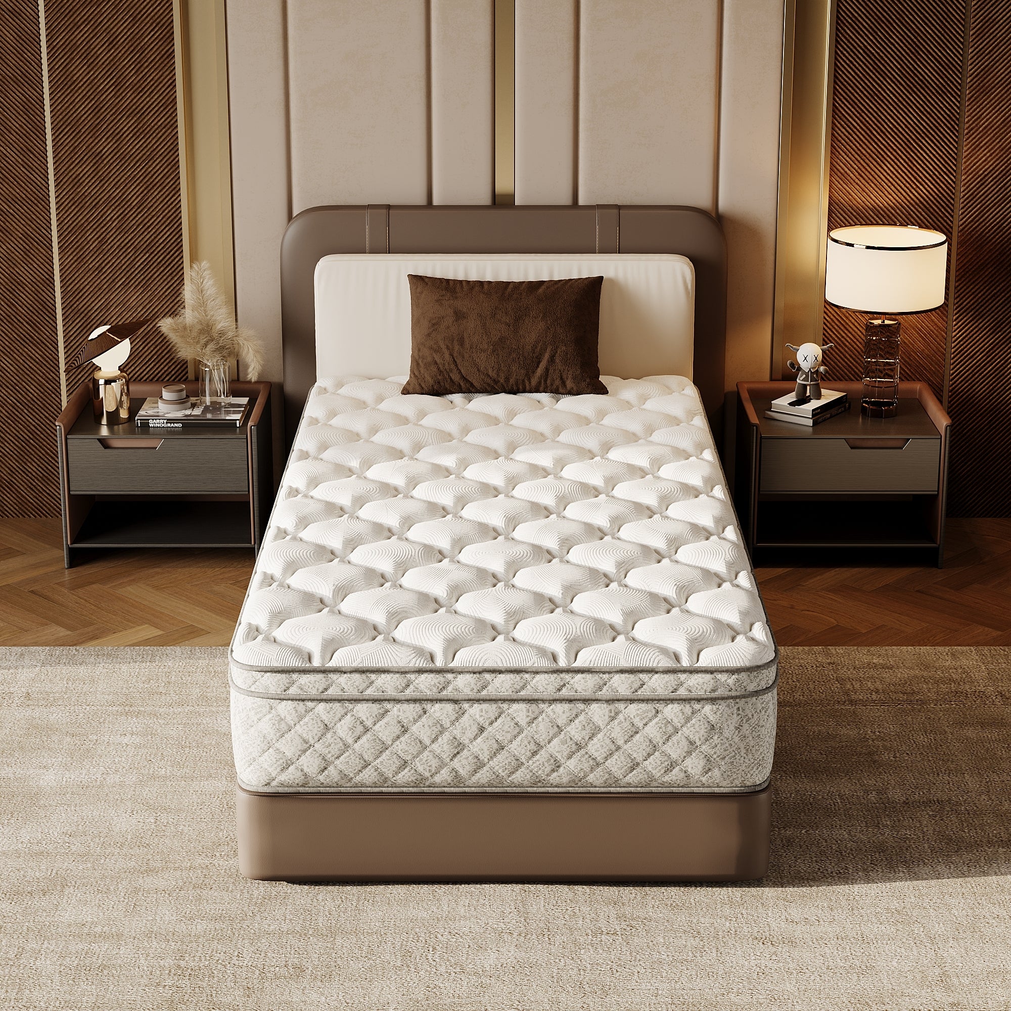 Twin size Anthony & Home memory foam hybrid mattress with pocket springs and zoned support, showcasing the mattress surface.