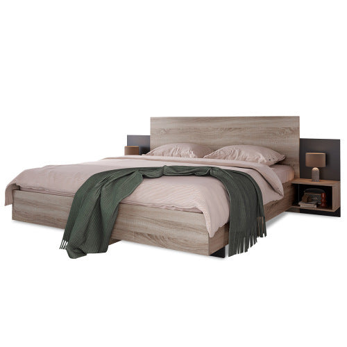 Oak Sonoma Dark Gray Wooden Double Bed With Two Nightstands