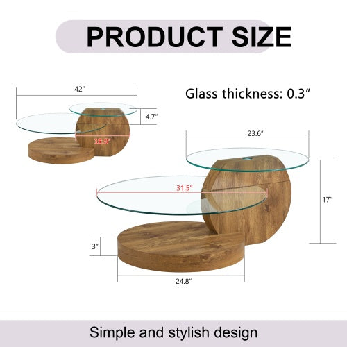 Modern Double Layer Round Table With Glass Top Wood Legs