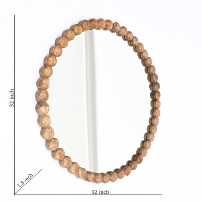 Decorative Round Wall Mirror With Wooden Bead Frame 32