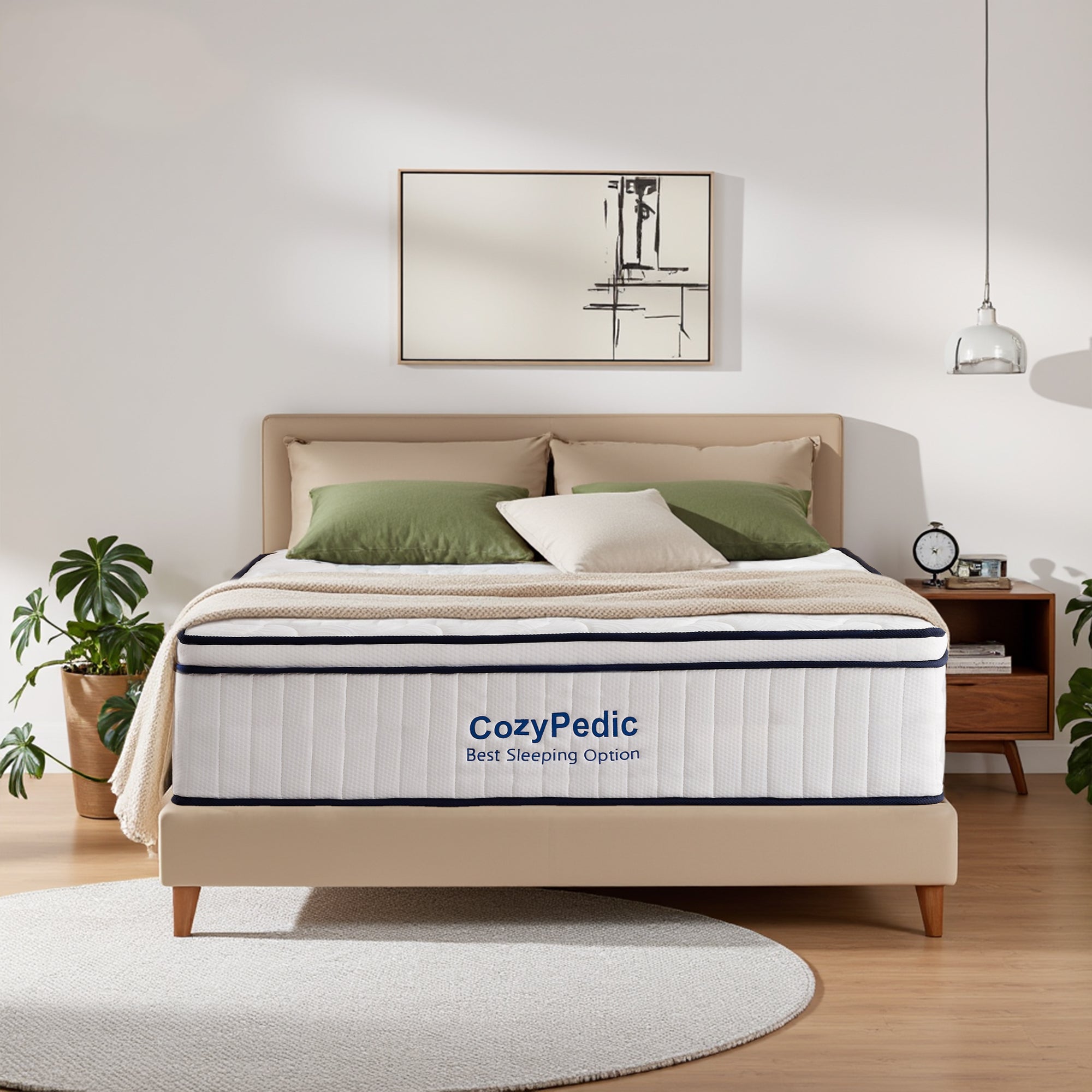 Anthony & Home limited edition King memory foam mattress with pocket spring core and CertiPUR-US certification, showing plush surface.