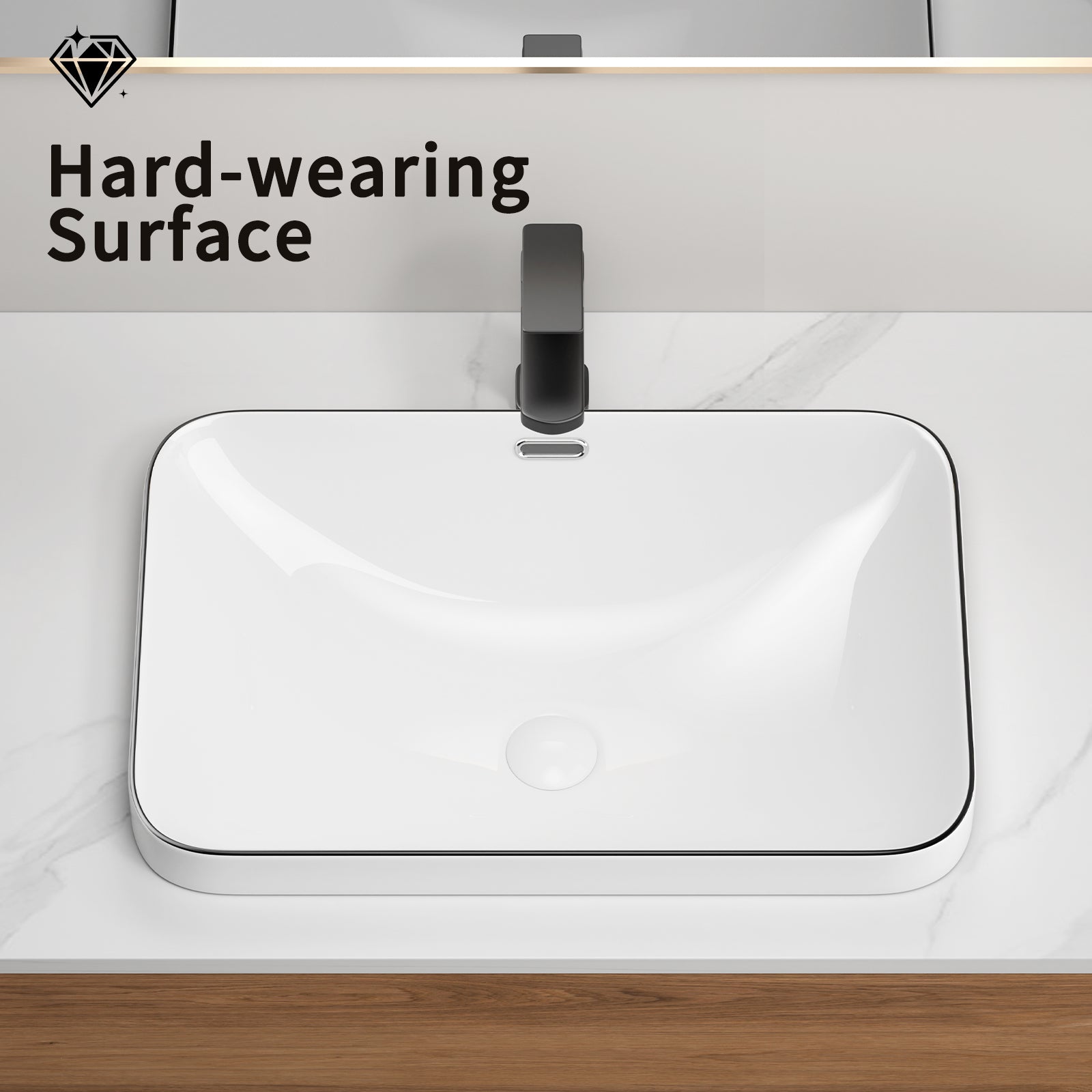 Porcelain undermount sink from Anthony & Home with smooth, white finish and sleek design, ideal for modern bathroom or kitchen.