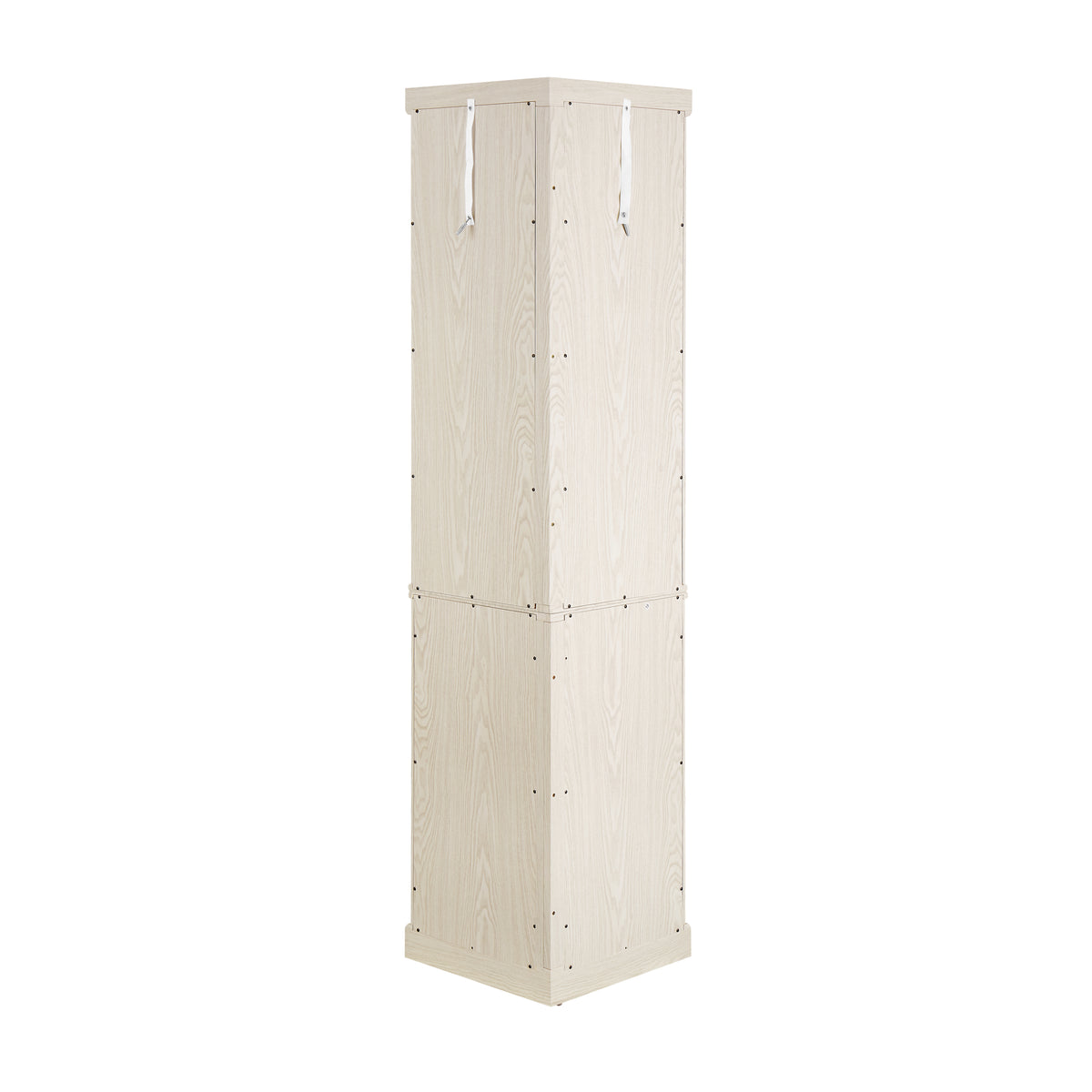 White lacquer lighted corner curio cabinet by Anthony & Home, showcasing glass doors and interior shelving.