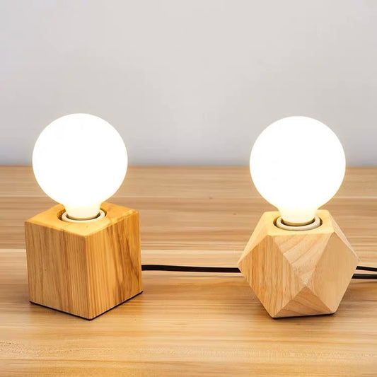 Retro Wooden Lamp Holder Hanging Wire Table Lamp Decor