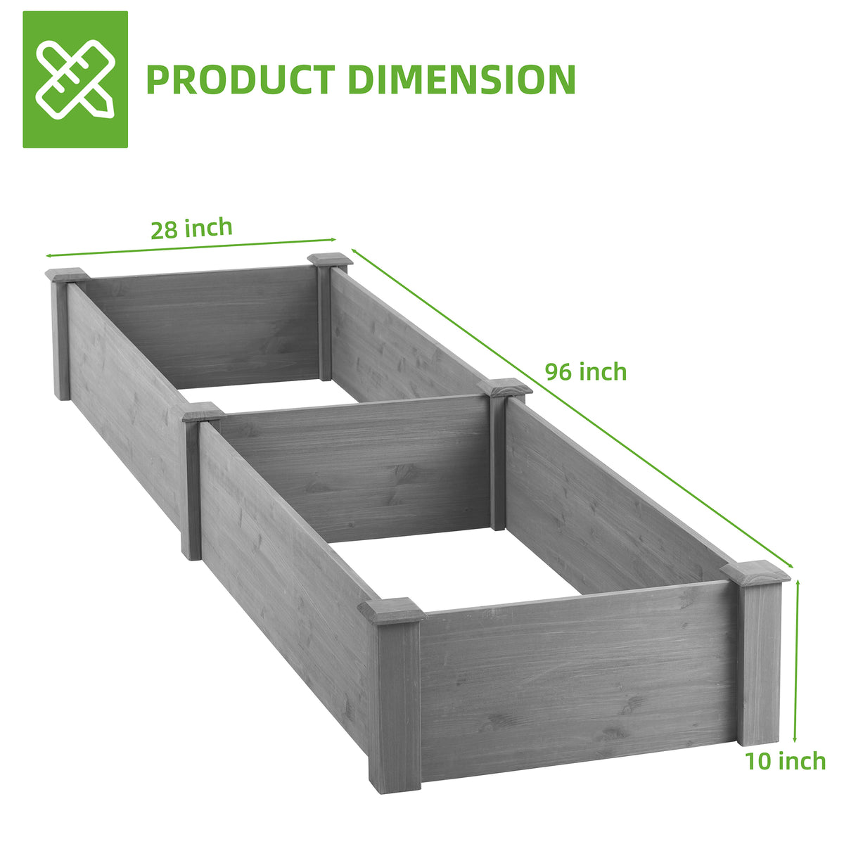 Anthony & Home Atelier Cedar raised garden bed 96x28x10 outdoor planter box with tool-free assembly and natural cedar finish.