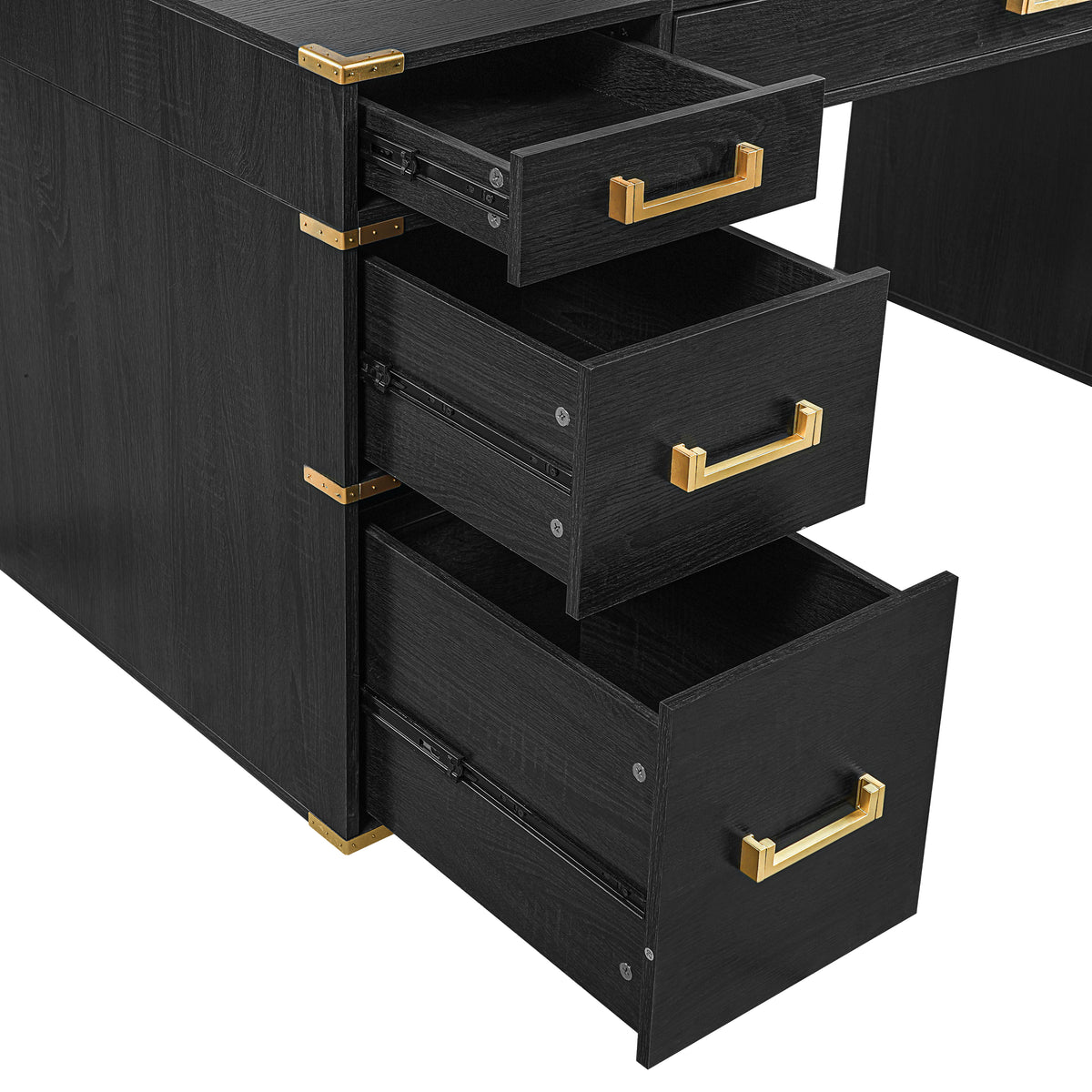 Executive desk with Signature Metal Edge Trim by Anthony & Home, showing a sleek desk surface with metallic trim detail.