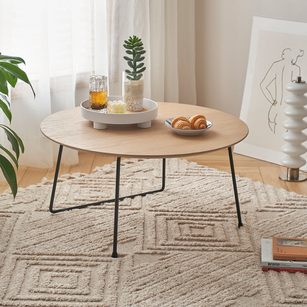 Marble-top round coffee table by Anthony & Home, minimalist American design, ideal for small apartments, with sleek modern style.