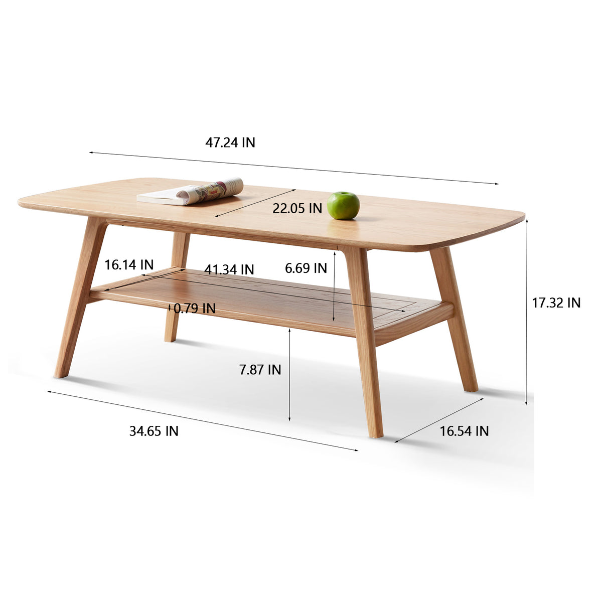 Natural oak coffee table with built-in storage shelf from Anthony & Home's Atelier Collection, showcasing a stylish and functional design.