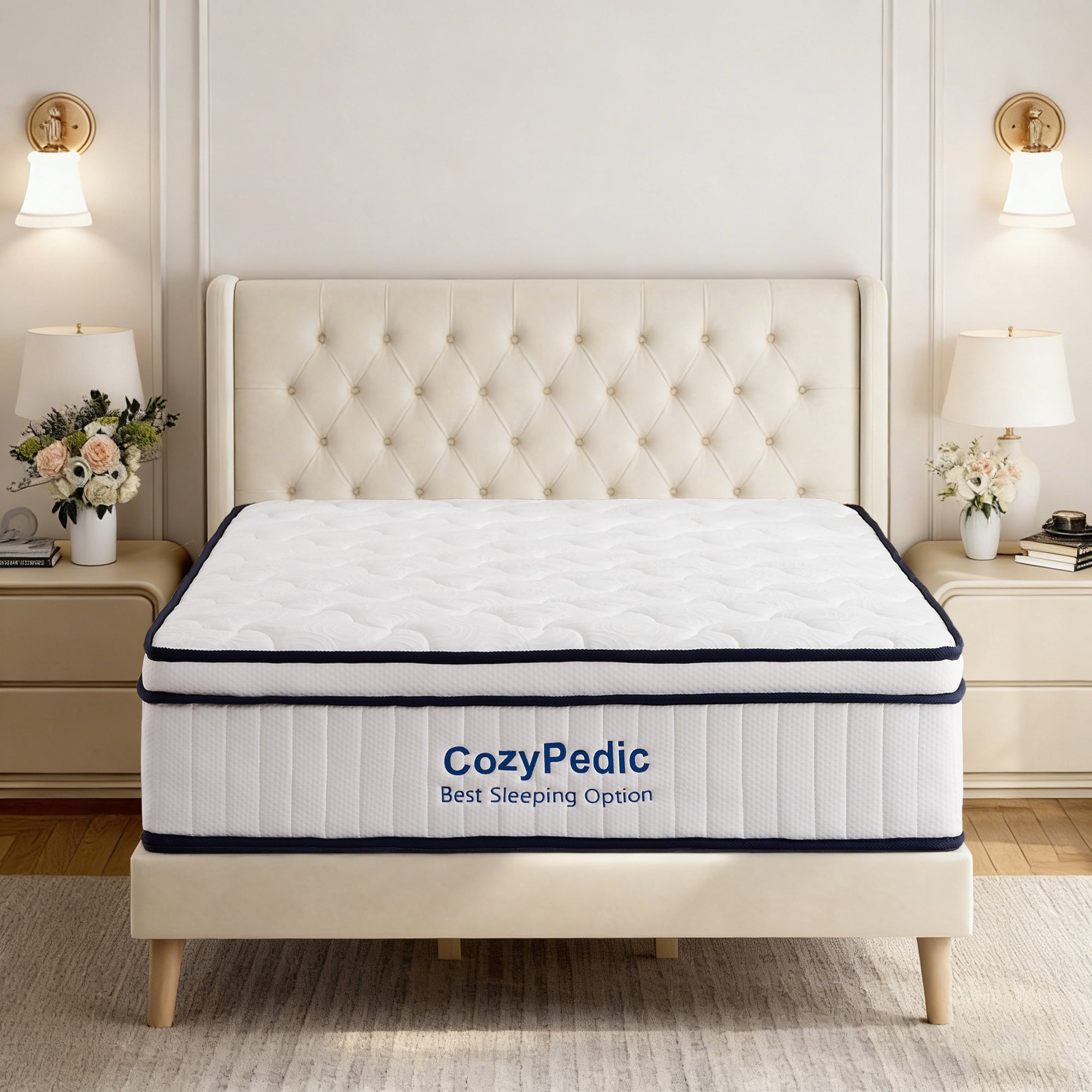 Memory foam queen mattress with pocket springs from Anthony & Home, showing plush surface and supportive construction.
