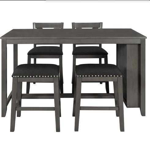 Topmax 5 Piece Counter Height Rustic Farmhouse Dining Gray