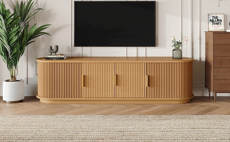 Anthony & Home Studio Collection TV stand with gold handles, modern wood finish, and sleek design for living room decor.