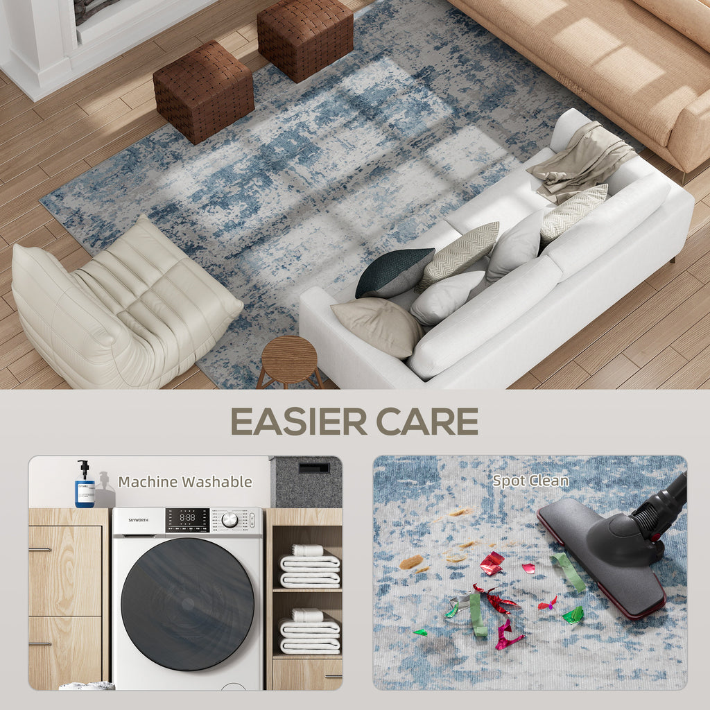 Blue Modern Abstract Area Rug 8x10 Non Slip Machine Washable