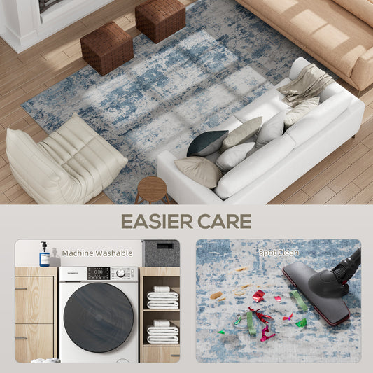 Blue Modern Abstract Area Rug 8x10 Non Slip Machine Washable