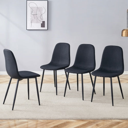 Luxury Black Linen Cotton Dining Chair Set Of 4 High Back