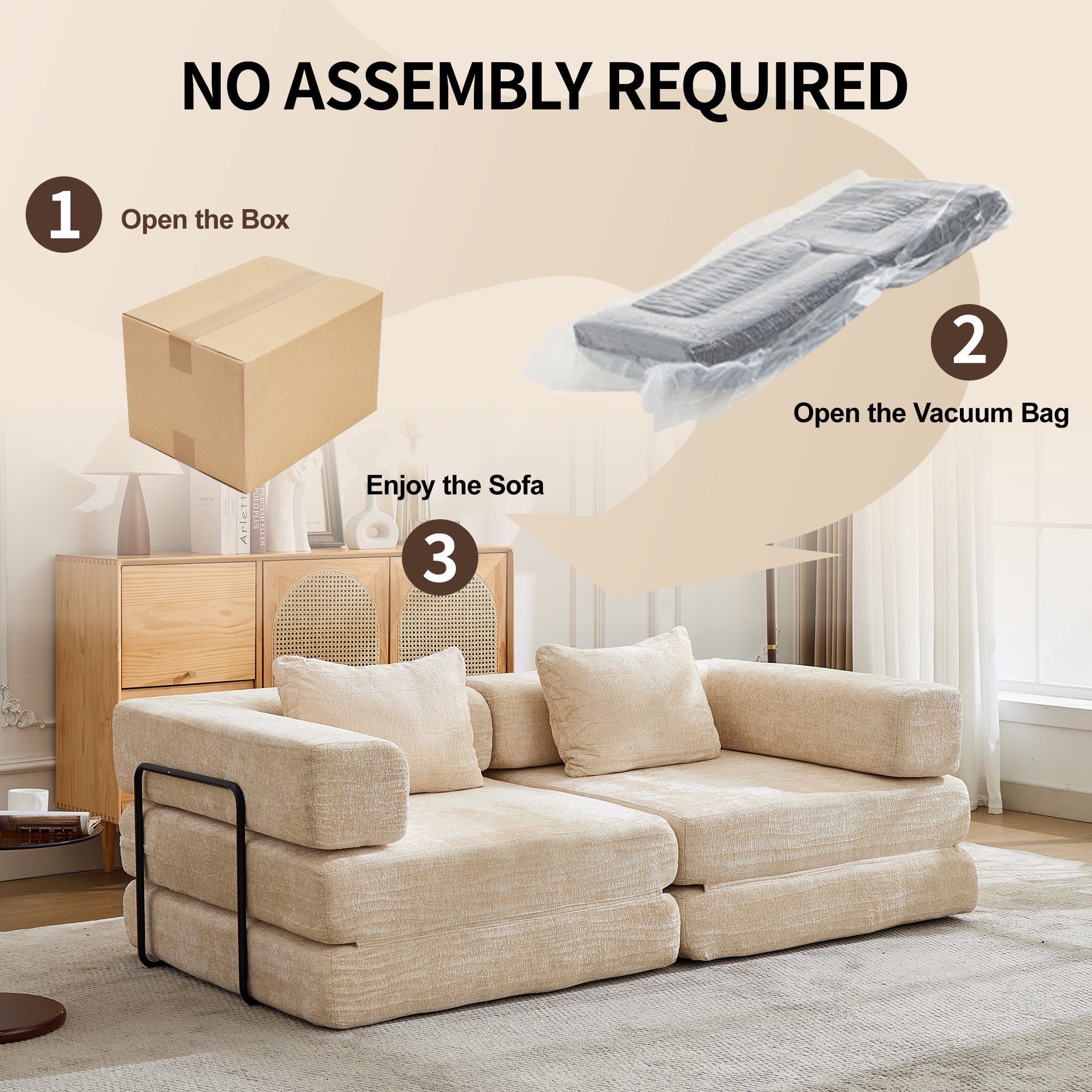 Anthony & Home chenille convertible floor sofa bed, limited edition, shown in a cozy, plush fabric with a modern design.