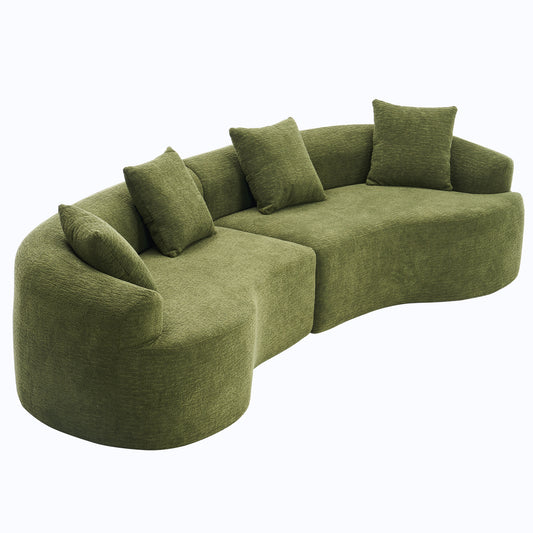 Chenille Upholstery Forest Green Curved Modular Sectional Sofa, Full Compression Foam, 110 Inch, Limited Edition
