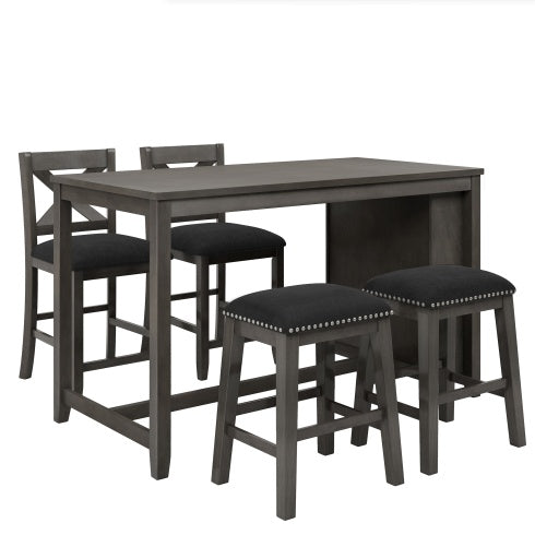 Topmax 5 Piece Counter Height Rustic Farmhouse Dining Gray