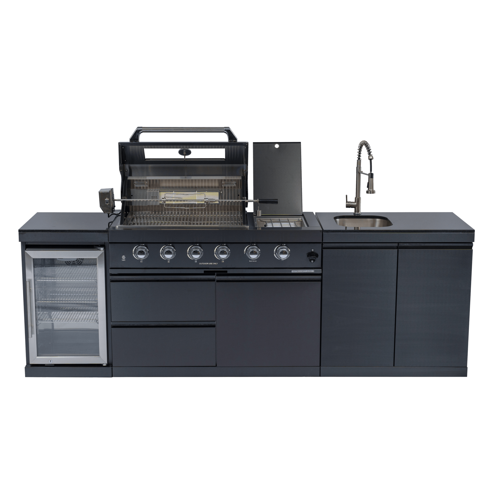 Anthony & Home Signature 46-inch gas outdoor kitchen island with granite countertop, featuring built-in grill and storage.