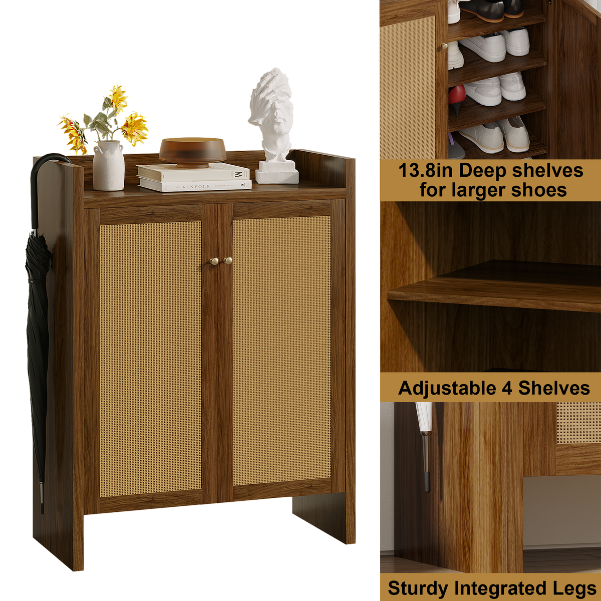 Walnut finish 6-tier Anthony & Home shoe cabinet, freestanding entryway organizer with multiple compartments for shoes.