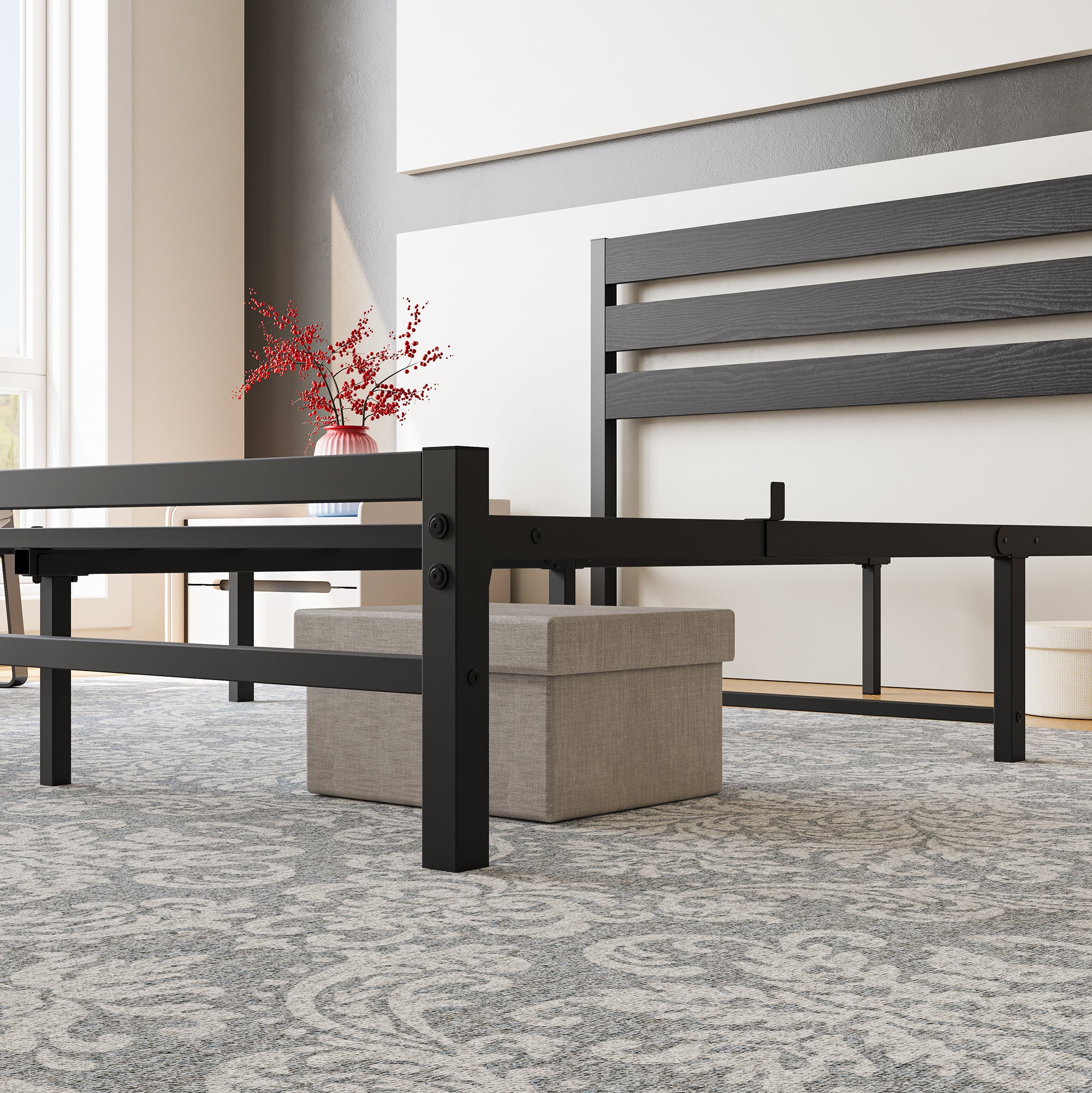 Anthony & Home heritage queen platform bed frame with wood headboard, showcasing a sturdy wooden design and classic style.