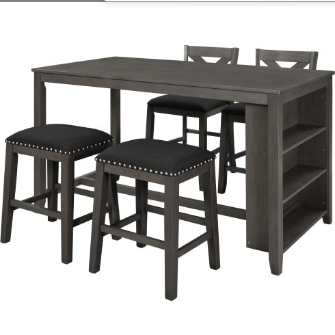 Topmax 5 Piece Counter Height Rustic Farmhouse Dining Gray