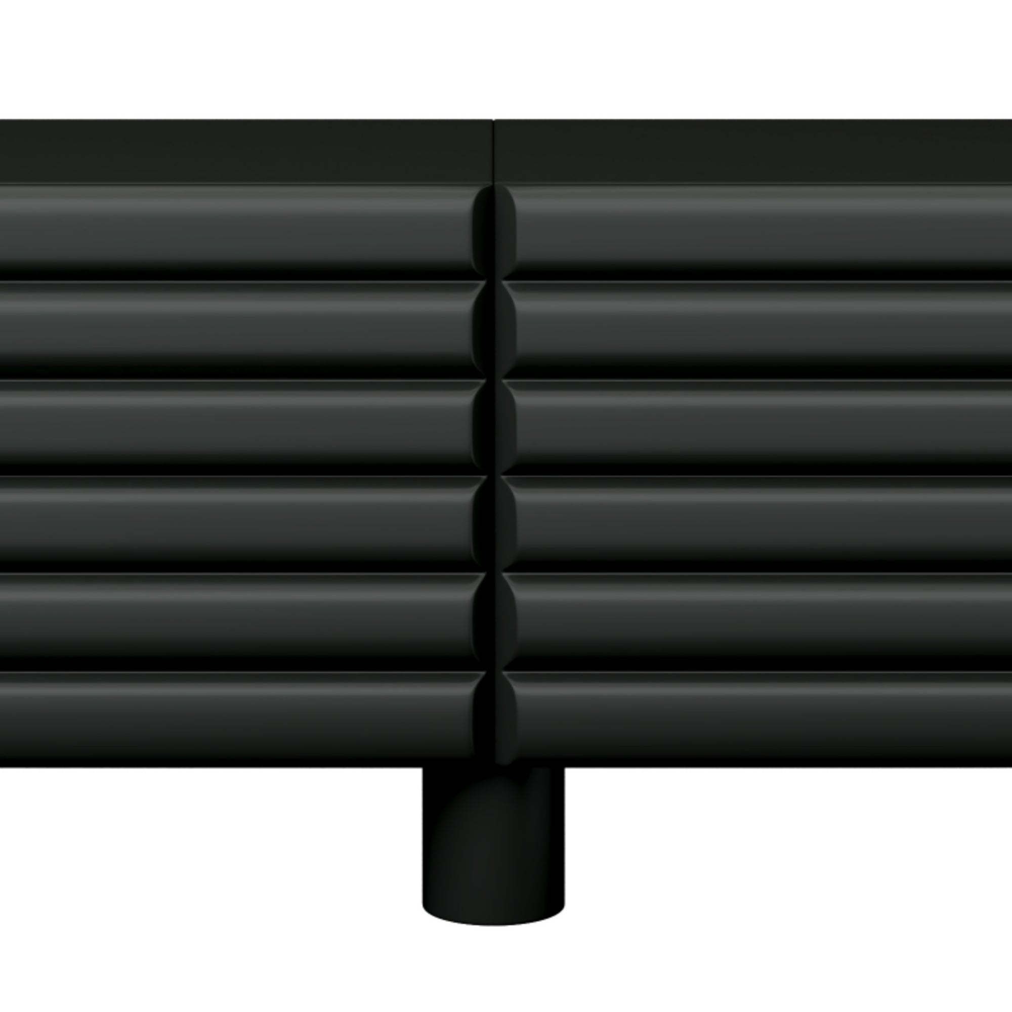 Matte black MDF media console with cylindrical legs by Anthony & Home, designed for TVs up to 75 inches.
