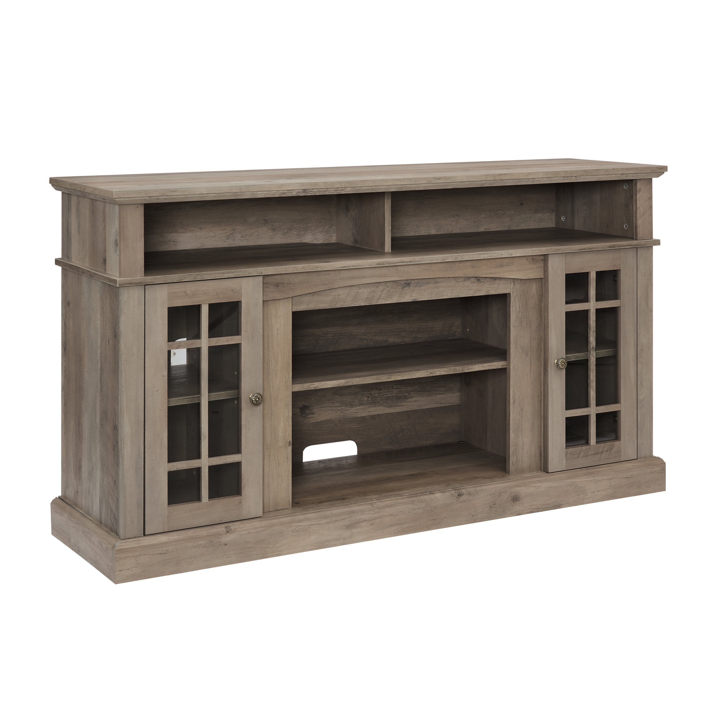 Gray wash finish Anthony & Home television media console with sleek storage compartments and modern design.