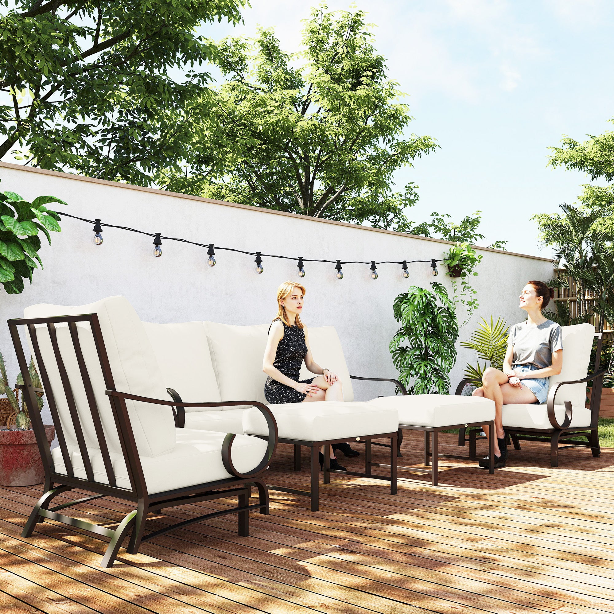Beige 5 Piece Outdoor Patio Set With Rocking Chairs