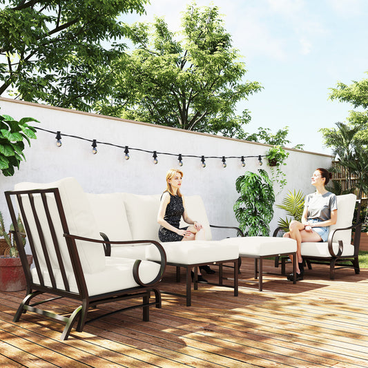 Beige 5 Piece Outdoor Patio Set With Rocking Chairs