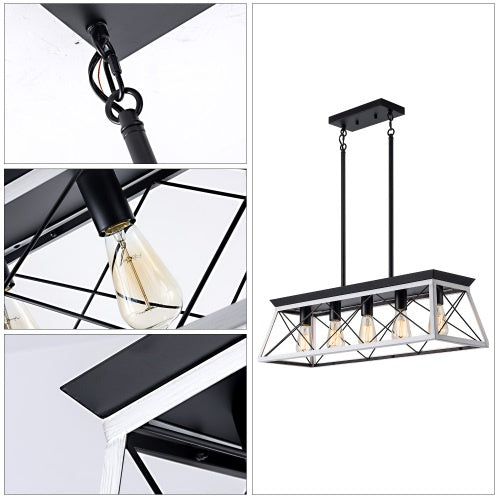 5 Lamps Farmhouse Chandelier White and Black Dining Room