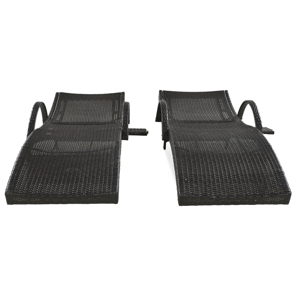 Anthony & Home K&K Signature outdoor wicker chaise lounges set with pull-out side table and 5-level adjustable backrest in dark brown