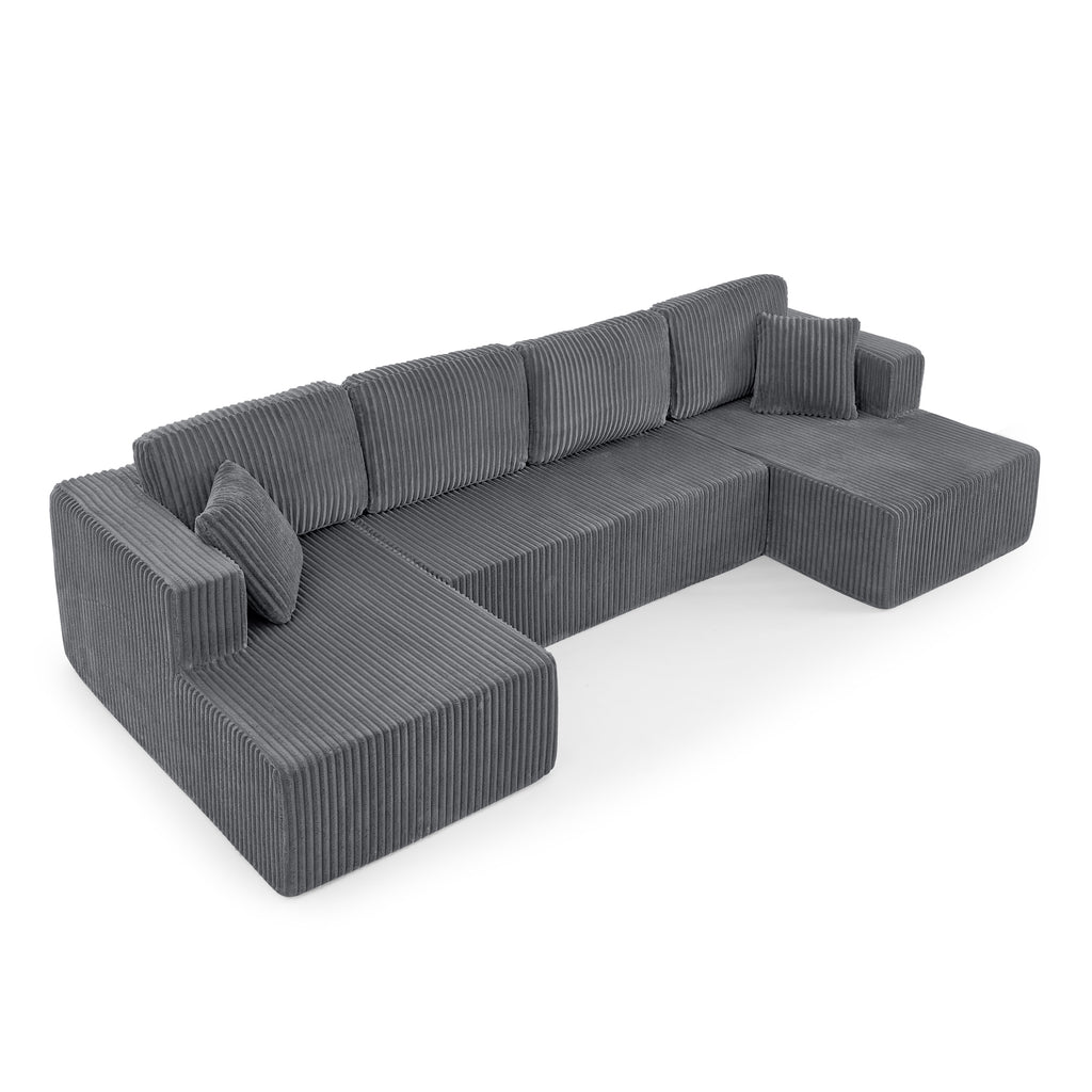 U-shape corduroy modular sectional sofa by Anthony & Home, featuring plush fabric and modern design in a spacious living room setting.