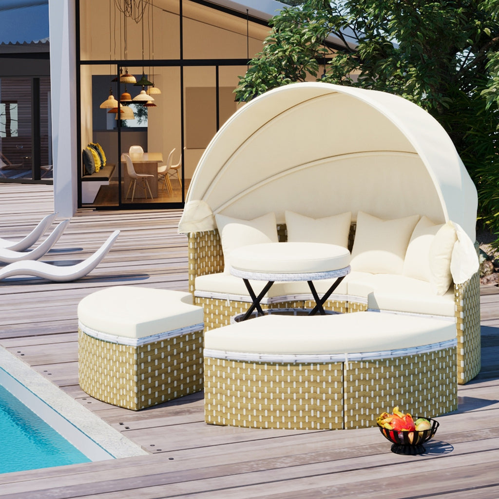 Topmax Patio Outdoor Sectional Sofa Set Rattan Daybed Beige