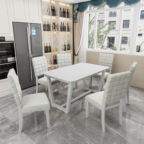 Fx D1 7 Piece Dining Set Chairs And Table Linen Upholstery