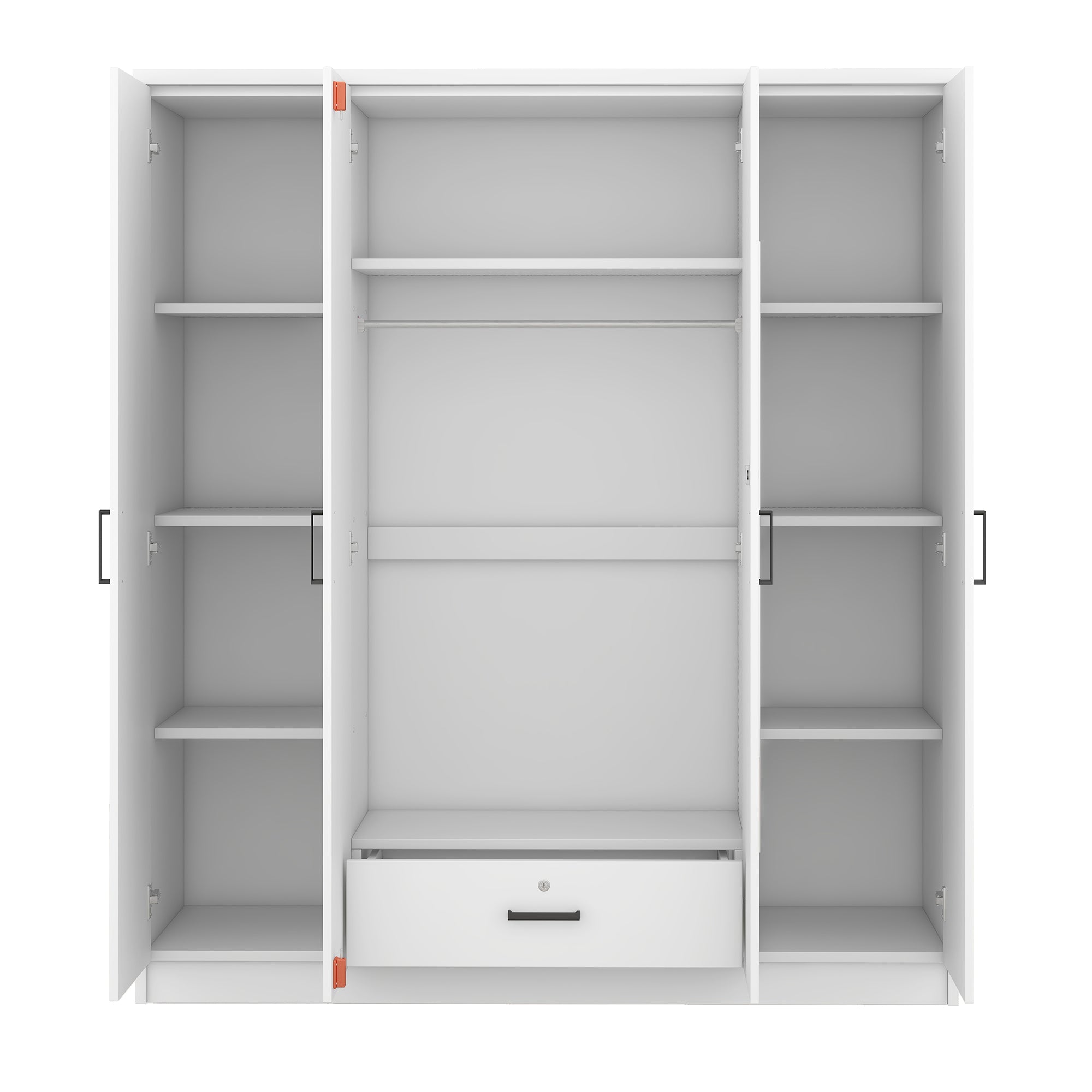 Heritage White Plywood Four Door Mirror Wardrobe by Anthony & Home with mirrored doors and sleek wooden finish.